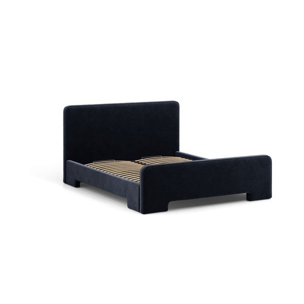 Letto matrimoniale imbottito blu scuro con rete inclusa 160x200 cm Eda – Micadoni -image-1