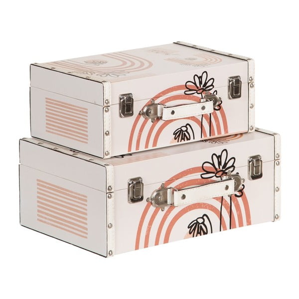 Set di 2 scatole decorative color crema 34,5x24,5x14 cm Flowers - Ixia