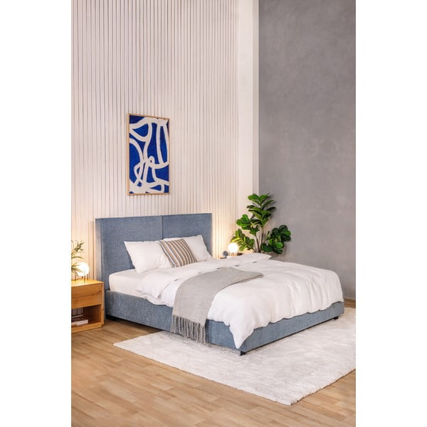 Letto matrimoniale imbottito blu con contenitore con rete inclusa 180x200 cm Myra Bold – Bonami Selection-image-1
