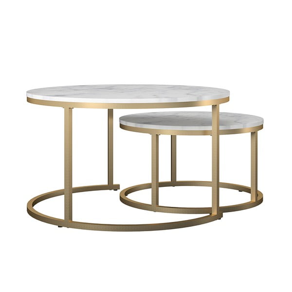 Set di tavolini da salotto rotondi bianchi/dorati con effetto marmo 2 pz ø 79 cm Amelia – CosmoLiving by Cosmopolitan