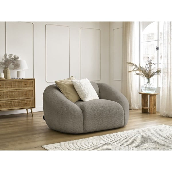 Poltrona grigia/marrone con rivestimento in bouclé Tina – Bobochic Paris-image-1
