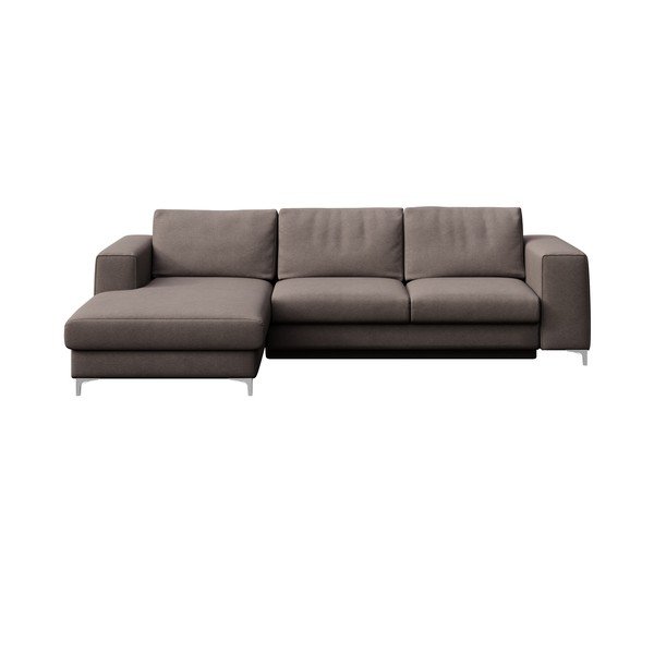 Divano angolare grigio tortora allungabile e con contenitore (con penisola a sinistra e chaise lounge) rivestito in velluto Rene – Rodier