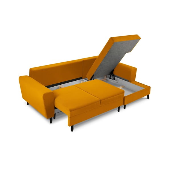 Divano angolare color senape allungabile e con contenitore (con penisola a destra/con chaise lounge) con rivestimento in velluto a coste Kyoto – Cosmopolitan Design-image-3