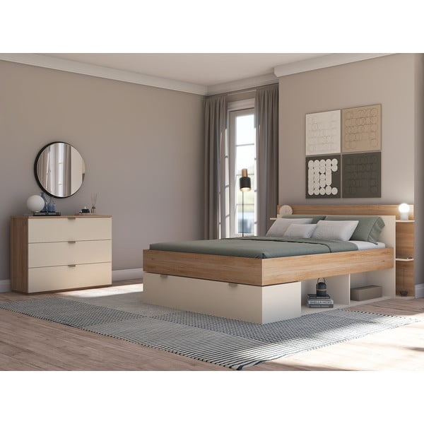 Cassettiera effetto rovere in colore crema-naturale 100x80x40 cm Dennis - Marckeric-image-1