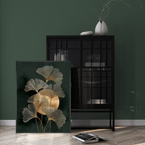 Dipinto stampato con cornice inclusa 60x80 cm Gold Ginkgo – Styler-image-1