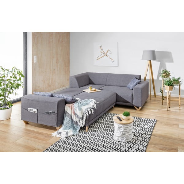 Divano angolare grigio allungabile e con contenitore (con penisola a destra/a L) Classy Sophie – Miuform-image-4