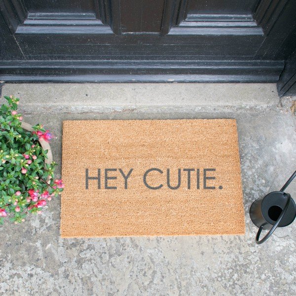 Tappetino in cocco naturale grigio Hey Cutie, 40 x 60 cm - Artsy Doormats-image-1