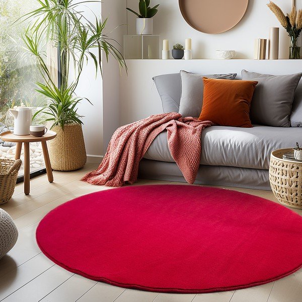 Tappeto rotondo rosso lavabile ø 120 cm Sky – Ayyildiz Carpets-image-1