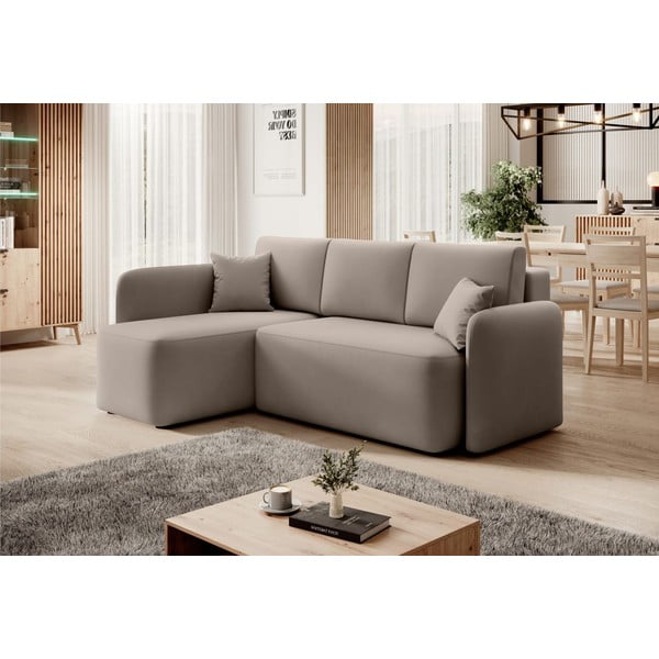 Divano angolare beige allungabile/con contenitore (con penisola a sinistra/con chaise lounge) e rivestimento in velluto Hadson – ELTAP-image-3