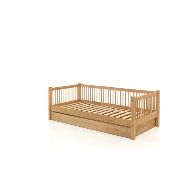 Letto per bambini in legno di quercia in colore naturale con letto estraibile e contenitore 90x200 cm Forrest - Vipack