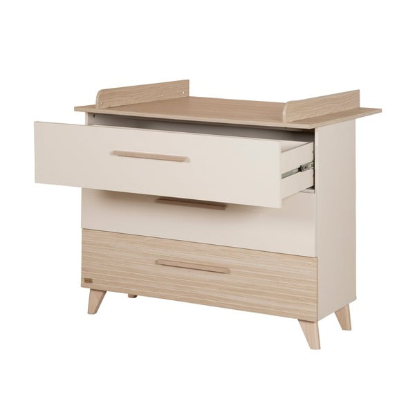 Cassettiera per bambini color crema/di colore naturale con effetto rovere con fasciatoio 110x98x75 cm Sidney – Roba-image-3