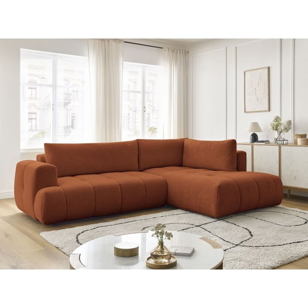 Divano angolare color mattone allungabile e con contenitore (penisola a destra/a L) Fuji – Bobochic Paris-image-1