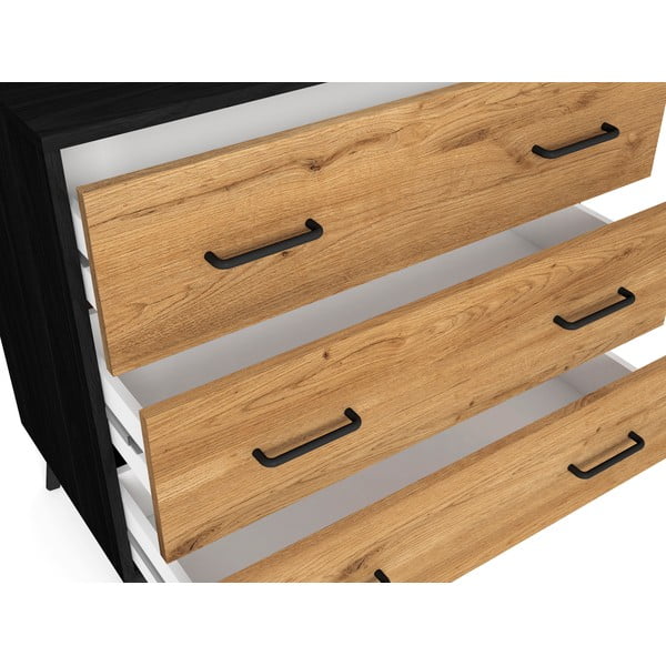 Cassettiera bassa nero/naturale in rovere 80x72 cm Indus - Marckeric-image-1