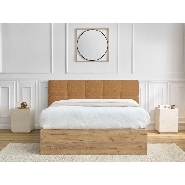 Letto matrimoniale imbottito/in truciolato giallo ocra imbottito con contenitore con rete inclusa 180x200 cm Kumo – Bobochic Paris-image-3