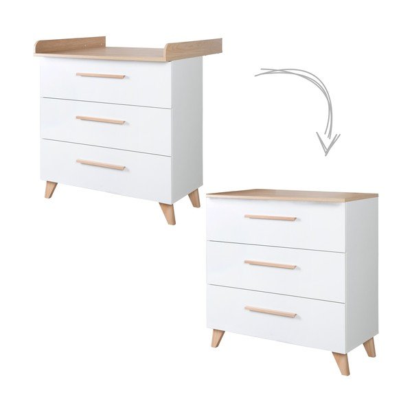 Cassettiera per bambini bianca con effetto rovere con fasciatoio 88,5x99x76 cm Léon – Roba-image-2