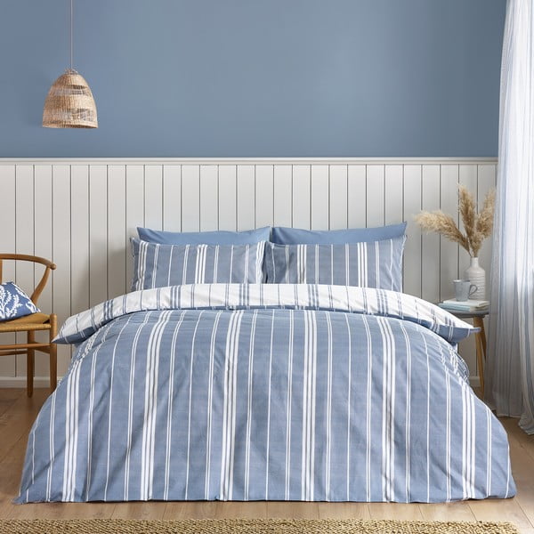 Set copripiumino e federa bianco e blu per letto singolo 135x200 cm Harbour Stripe – Catherine Lansfield-image-2