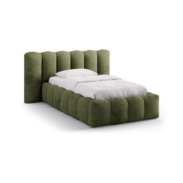Letto singolo imbottito verde con contenitore con rete inclusa 90x200 cm Lupine – Micadoni 