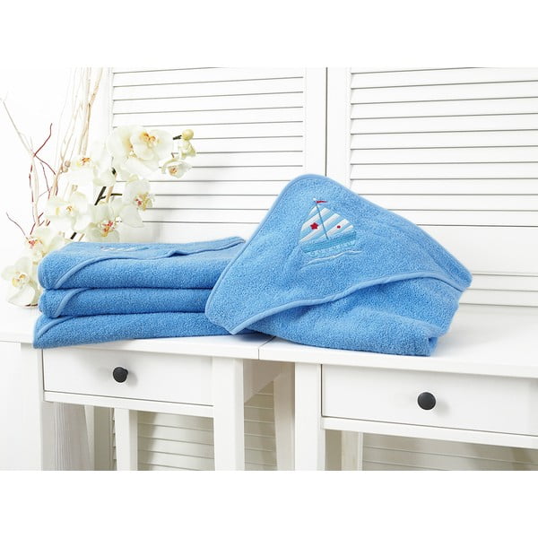 Asciugamano per bambini in spugna blu con cappuccio 90x100 cm Baby - B.E.S.