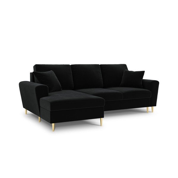 Divano angolare nero allungabile e con contenitore (con penisola a sinistra/con chaise lounge) con rivestimento in velluto Kyoto – Cosmopolitan Design-image-1