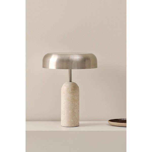 Lampada da tavolo argentata 
in travertino
 (altezza totale 46 cm) Ina – Jotex-image-2