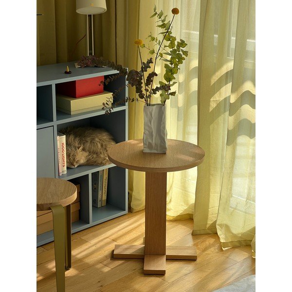 Tavolino rotondo con effetto rovere ø 45 cm Koohi – Hübsch-image-2