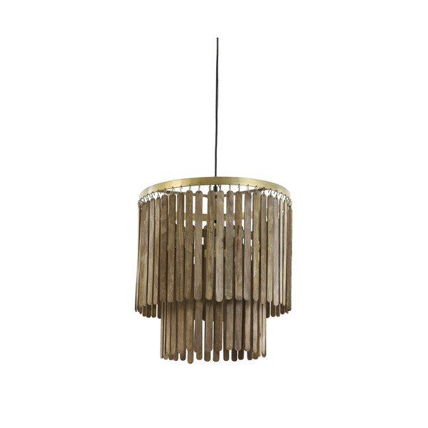 Lampadario marrone con paralume in legno Gularo – Light & Living