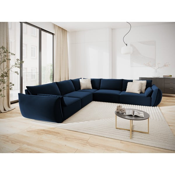 Divano angolare blu scuro con rivestimento in velluto Vanda – Mazzini Sofas-image-1