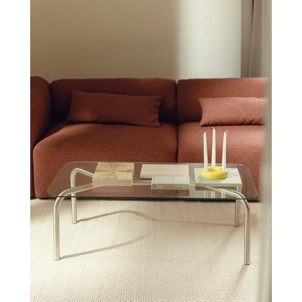 Tavolino da salotto argentato con piano in vetro 60x110 cm Uku – noo.ma-image-1