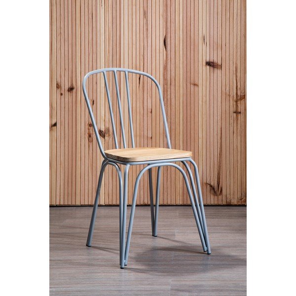 Sedia da pranzo grigia/di colore naturale in olmo massiccio District – Premier Housewares-image-4
