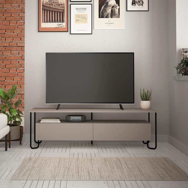 Tavolo TV grigio e beige 150x45 cm Dilly - Marckeric-image-1
