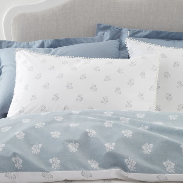 Set copripiumino e federa bianco e blu in cotone per letto singolo 135x200 cm Esme Floral – Bianca-image-3