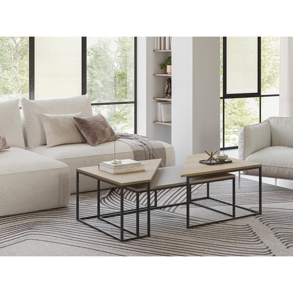 Set di tavolini da salotto con piano effetto rovere 3 pz 70x110 cm Titan – Marckeric-image-1