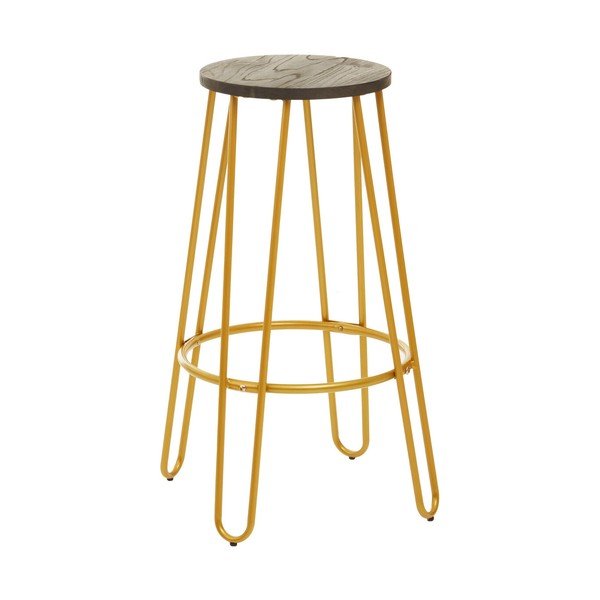 Sedia da bar dorata/di colore naturale in olmo massiccio (altezza della seduta 75 cm) District – Premier Housewares