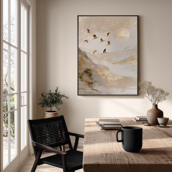 Dipinto stampato con cornice inclusa 60x80 cm Golden Peaks II – Styler-image-1