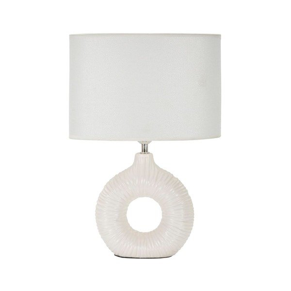 Lampada da tavolo bianca in ceramica con paralume in tessuto (altezza totale 43 cm) Seta – Mauro Ferretti