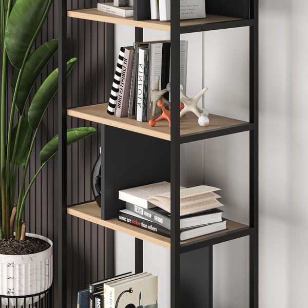 Libreria in rovere decorato in nero-naturale 58x175 cm Alabama - Marckeric-image-4