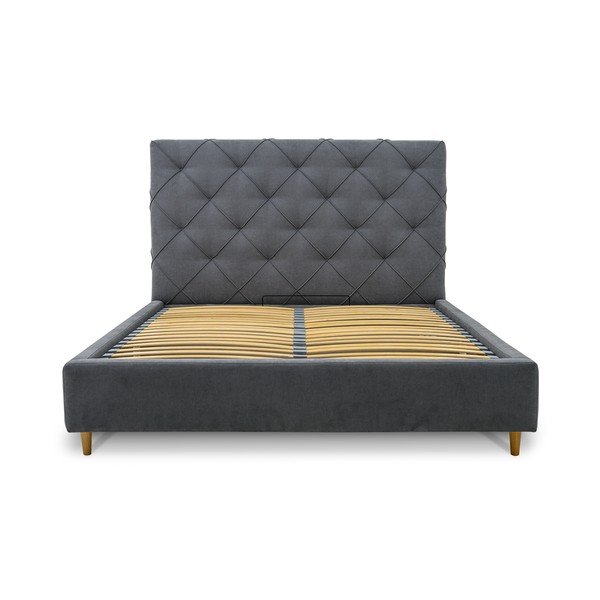 Letto matrimoniale imbottito grigio con contenitore e griglia 160x200 cm Bee - Scandic-image-3