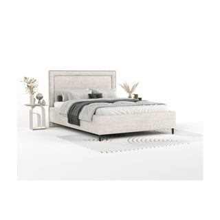 Letto matrimoniale imbottito crema con spazio contenitivo e rete 140x200 cm Baleine - Maison de Rêve