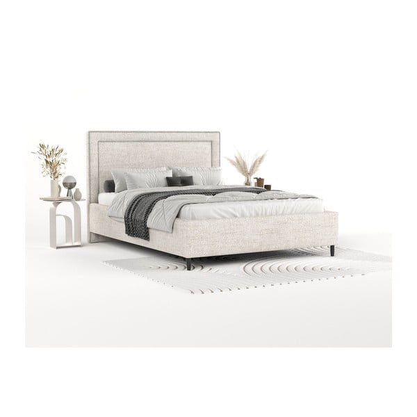 Letto matrimoniale imbottito crema con spazio contenitivo e rete 180x200 cm Baleine - Maison de Rêve-image-1