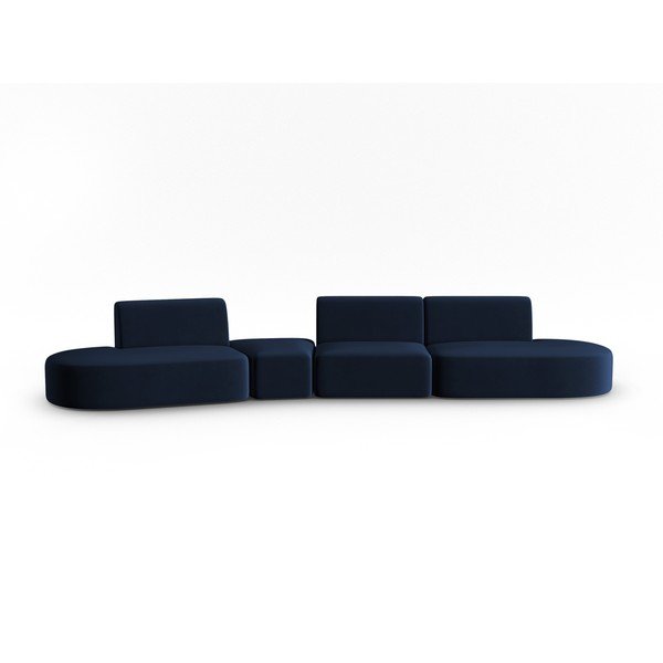 Divano blu con penisola a sinistra con rivestimento in velluto 428 cm Paolo – Milo Casa