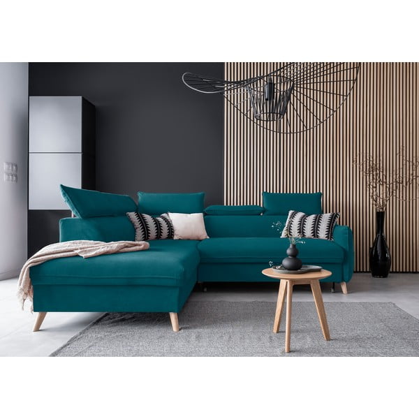 Divano letto angolare in velluto turchese (angolo sinistro) Sweet Harmony - Miuform-image-1