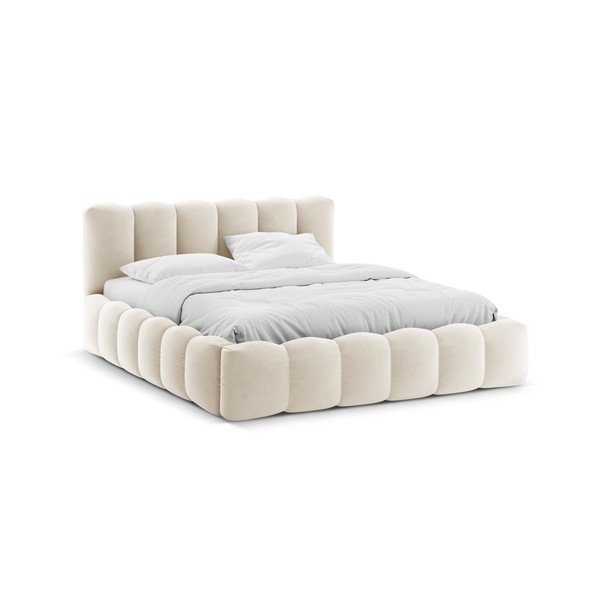 Letto matrimoniale imbottito beige con contenitore con rete inclusa 180x200 cm Lupine – Micadoni 
