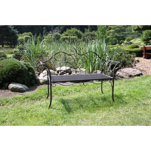 Panchina da giardino in metallo nero e marrone Selene - Garden Pleasure-image-1