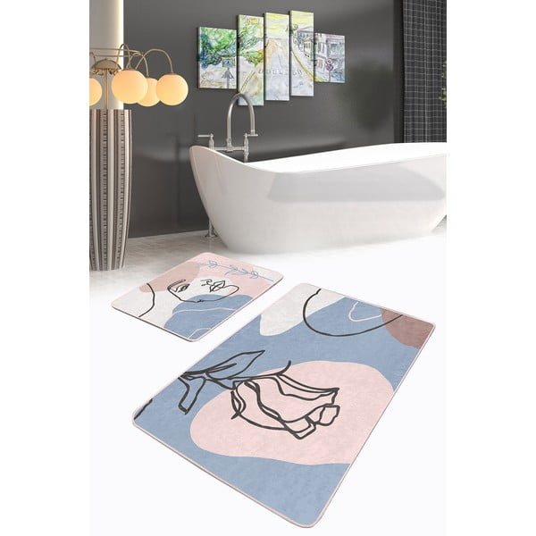 Set di tappetini per il bagno in velluto blu/rosa 2 pz 60x100 cm Abstract Faces – Mila Home-image-4