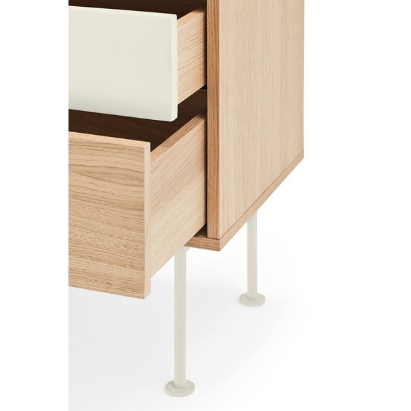Comodino bianco crema con impiallacciatura in rovere Yoko - Teulat-image-4