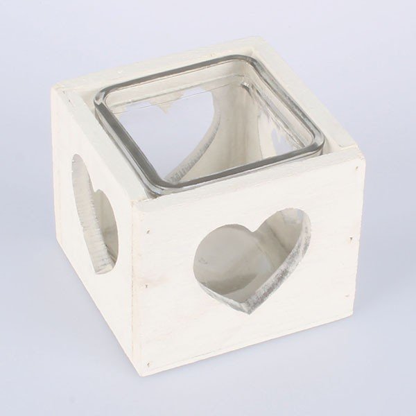 Bílý dřevěný svícen Dakls Heart