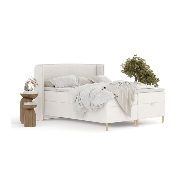 Letto boxspring crema con spazio contenitivo 200x200 cm Monpelli - Maison de Rêve-image-3