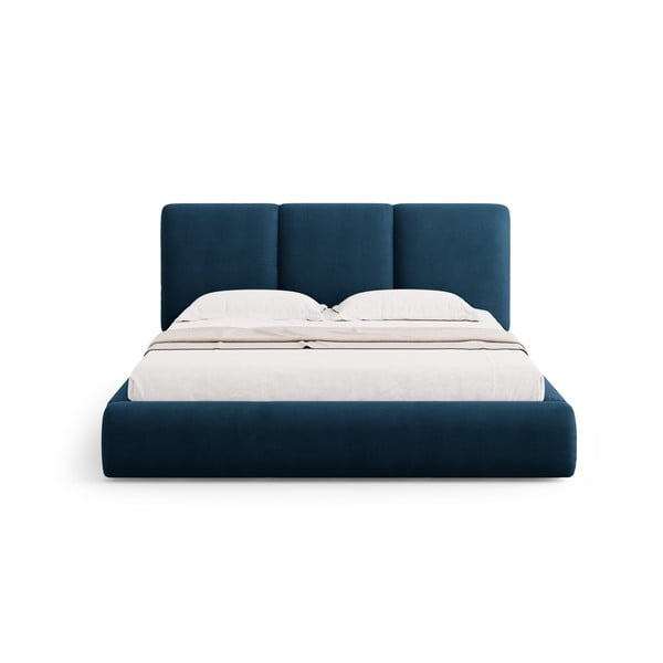 Letto matrimoniale imbottito blu scuro con contenitore con griglia 140x200 cm Brody - Mazzini Beds-image-3