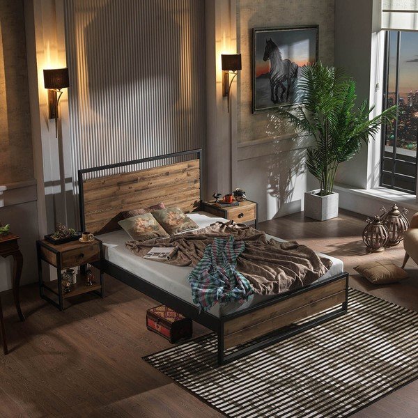 Letto matrimoniale con griglia in colore nero-naturale 140x200 cm Ariane - Kalune Design-image-3