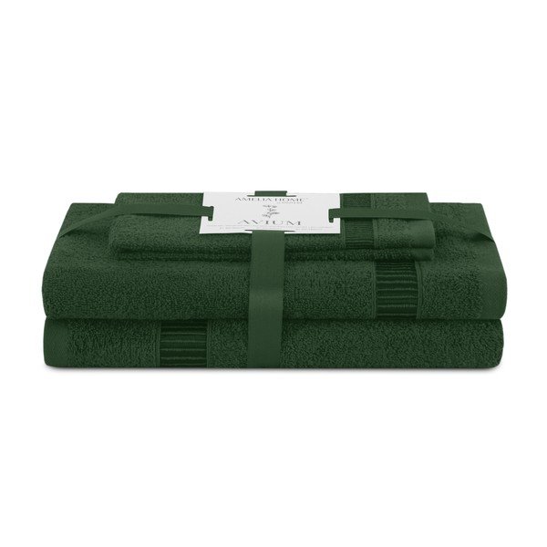 Set di asciugamani per viso e corpo tipo terry verde scuro in cotone 3 pz Avium – Restilo